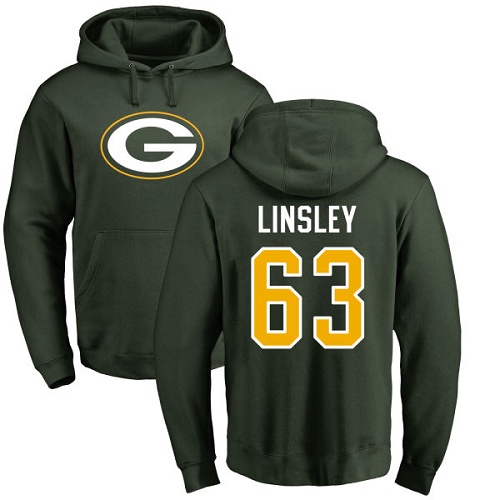 Men Green Bay Packers Green #63 Linsley Corey Name And Number Logo Nike NFL Pullover Hoodie Sweatshirts